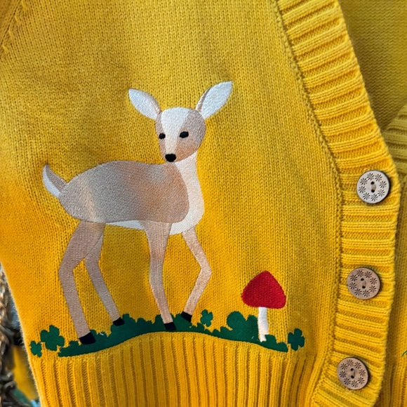 Retro inspired cardigan w/ embroidered mushroom, deer detail & wooden buttons 2X - Picture 2 of 5